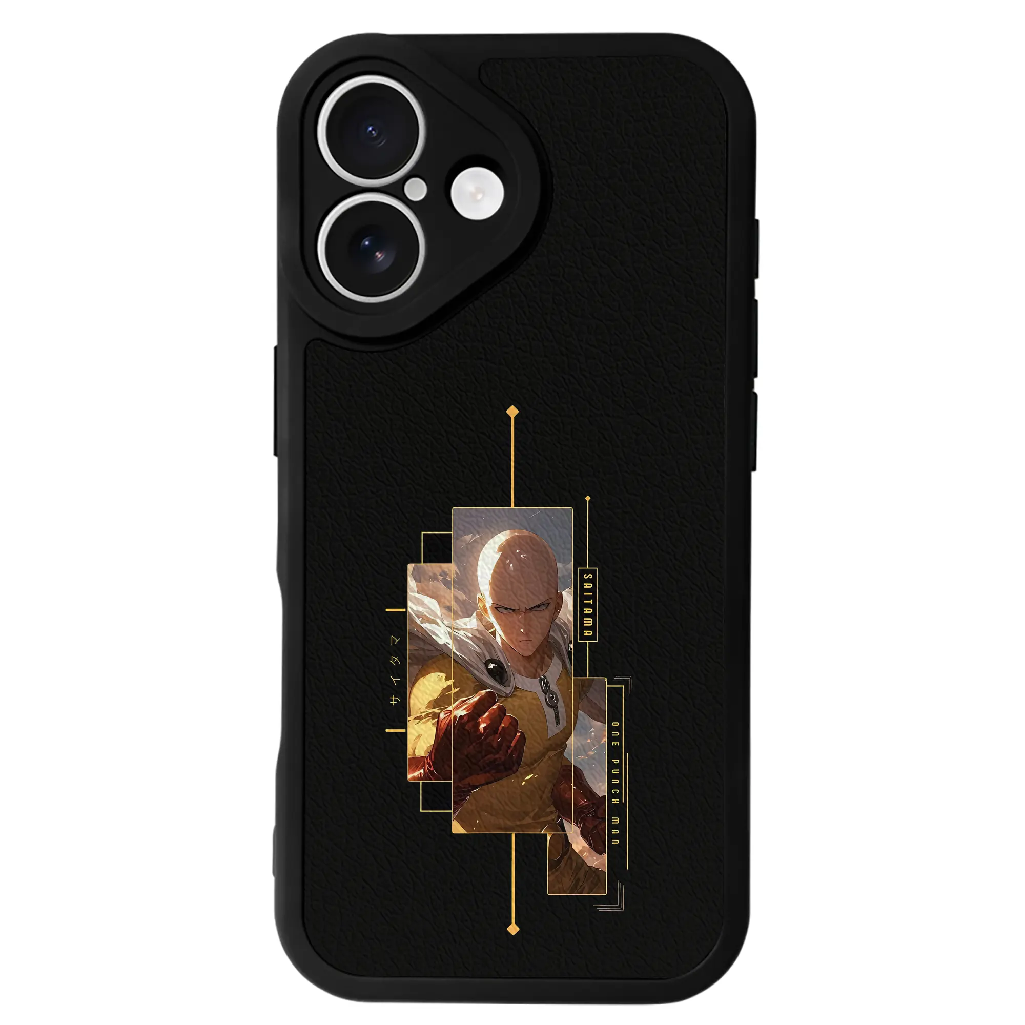 ワンパンマン グッズ サイタマ - IPhone 16シリーズ対応 ・ シリコンスマホケース ・ レザー調 ・ 高精度フィット ・ 耐衝撃 ・ ワイヤレス充電対応 ・ 精密カット